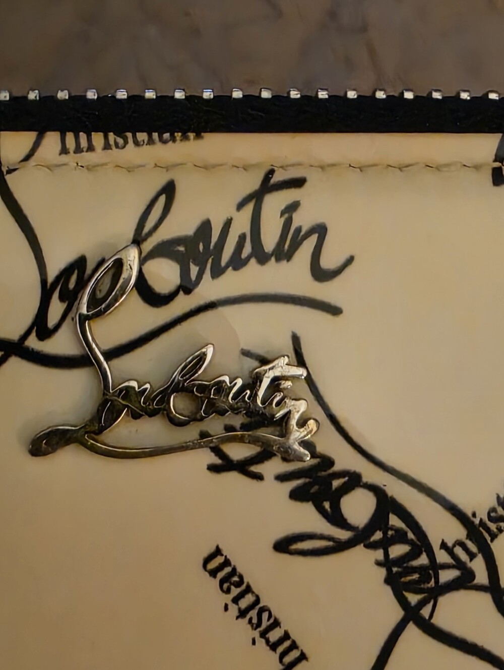 Christian Louboutin Cream Wallet with Black Script/ EUC - Picture 7 of 12
